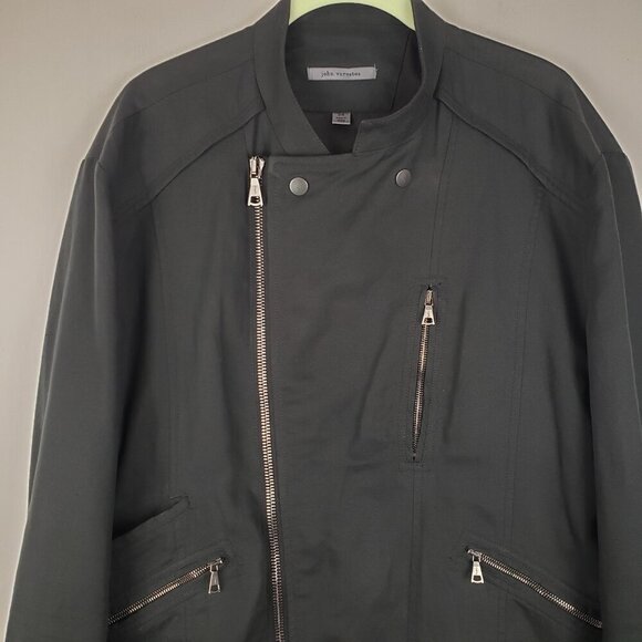 John Varvatos Collection Asymmetrical Moto Jacket Black Linen Cotton Size 54/L - Picture 3 of 11